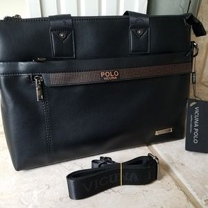 Vicuna Polo Mens Shoulder Bag Briefcase - Black
